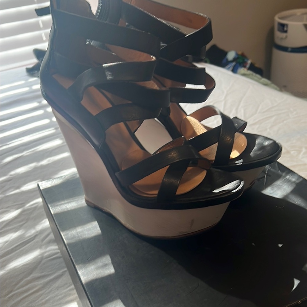L.A.M.B. Black wedge sandals  (size 8) woman’s